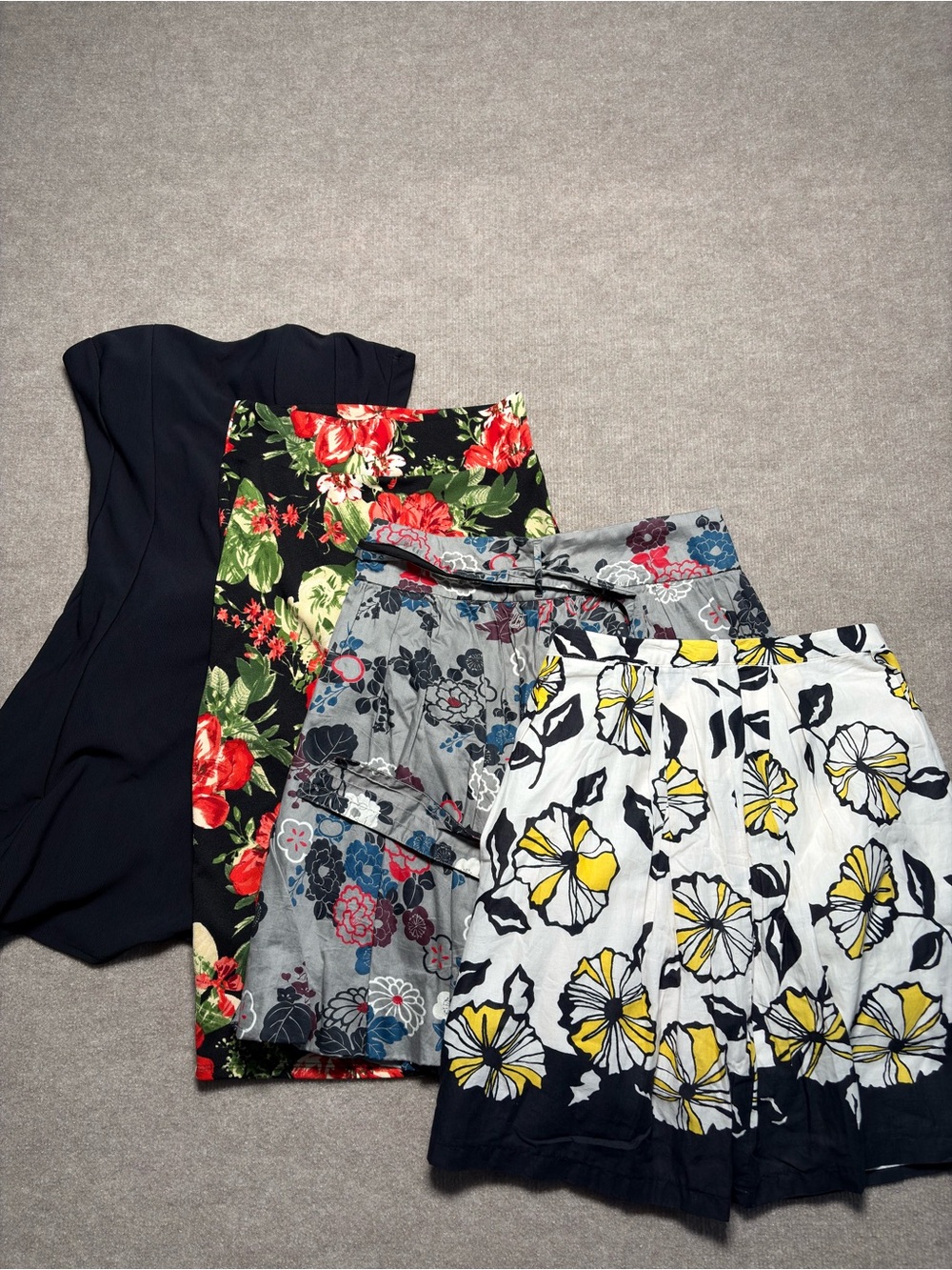 Floral and Printed Skater Skirts in Black, White, Gray, Yellow, Red